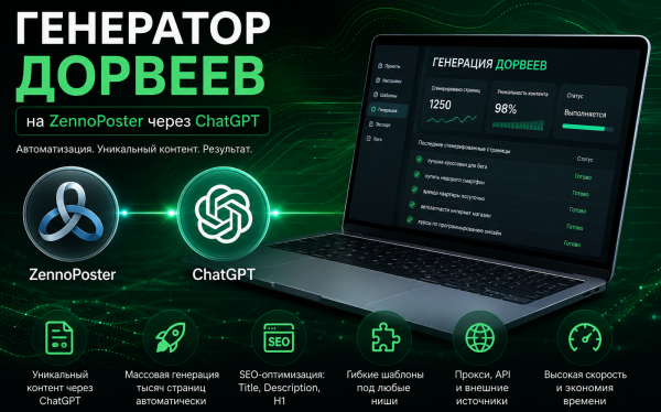 Генератор дорвеев на  Zennoposter через чат-gpt